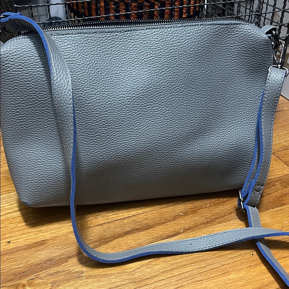 Gray Leather Crossbody Bag